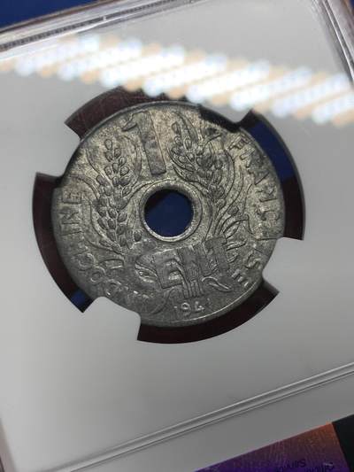 《竞宝斋》第410场 周日，周一，2场连拍 （全场包邮） NGC MS63 法属印支1941花帽1分锌币 保存非常难得