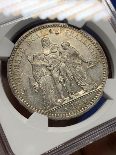 《竞宝斋》第410场 周日，周一，2场连拍 （全场包邮） NGC AU55 法国 1873A 大力神 5法郎 银币