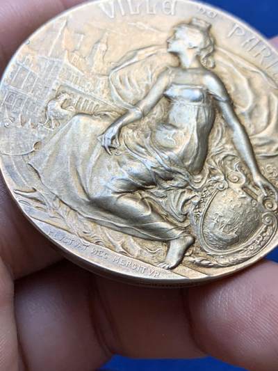 《竞宝斋》第410场 周日，周一，2场连拍 （全场包邮） 名家名作Prudhomme1926年巴黎国际航海展览镀金银章 丰饶角2银 好品 稀有 61.7克 49.9mm