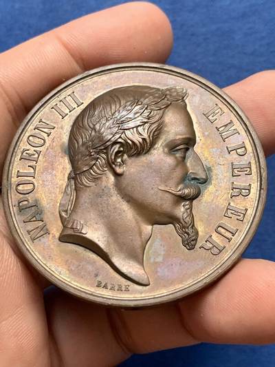 《竞宝斋》第410场 周日，周一，2场连拍 （全场包邮） 拿破仑三世农业铜章 带盒 56.7克 50.7mm 蜜蜂铜标