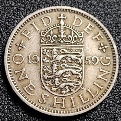 泉币菌-第91场-精品福利场 - 英国1959年1先令铜镍币 三师纹章 伊丽莎白二世女王 英格兰版 23.5mm