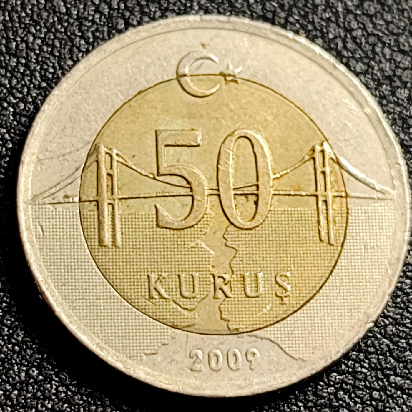泉币菌-第91场-精品福利场 土耳其50库鲁斯双色币 大桥 23.9mm 