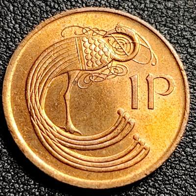 泉币菌-第91场-精品福利场 - 原光极美 爱尔兰1便士国鸟牡蛎 竖琴 铜币20.3mm