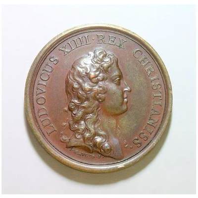 法国1654年 太阳王路易十四少年像+女神高浮雕精制大铜章 40MM - 法国1654年 太阳王路易十四少年像+女神高浮雕精制大铜章 40MM