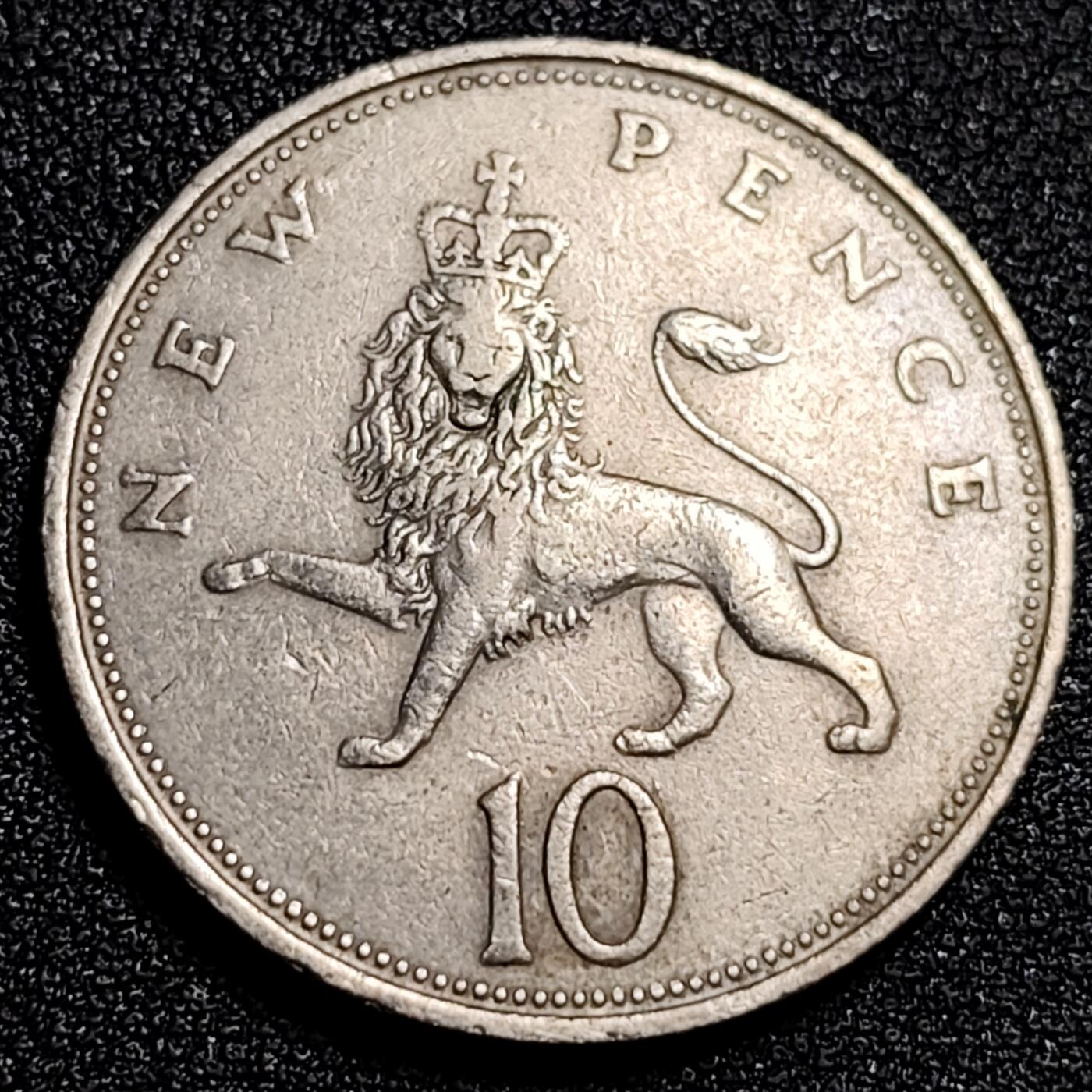 泉币菌-第92场-精品福利场 英国大镍币 英国1973年 10便士铜镍币 28.5mm 伊丽莎白二世女王 皇冠狮子 