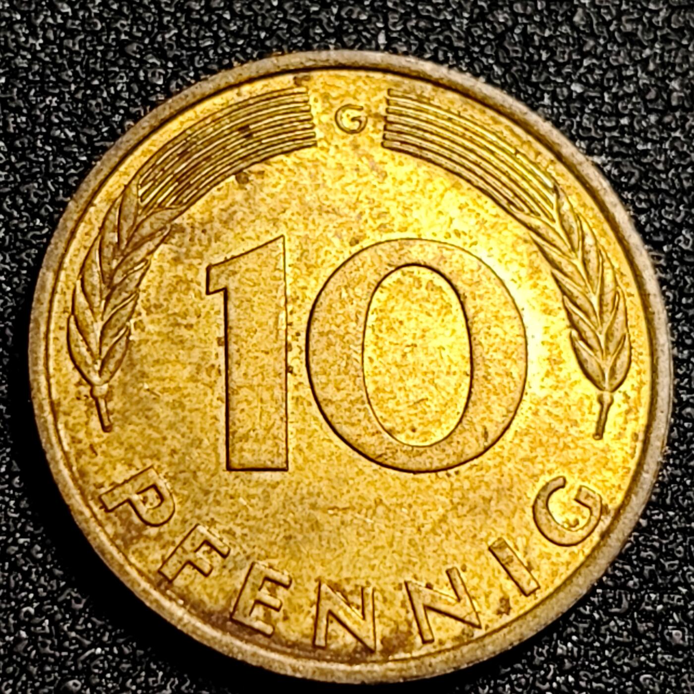 泉币菌-第92场-精品福利场 原铜光美品 联邦德国1980年 10芬尼硬币 橡树麦穗  银行版 21.5mm