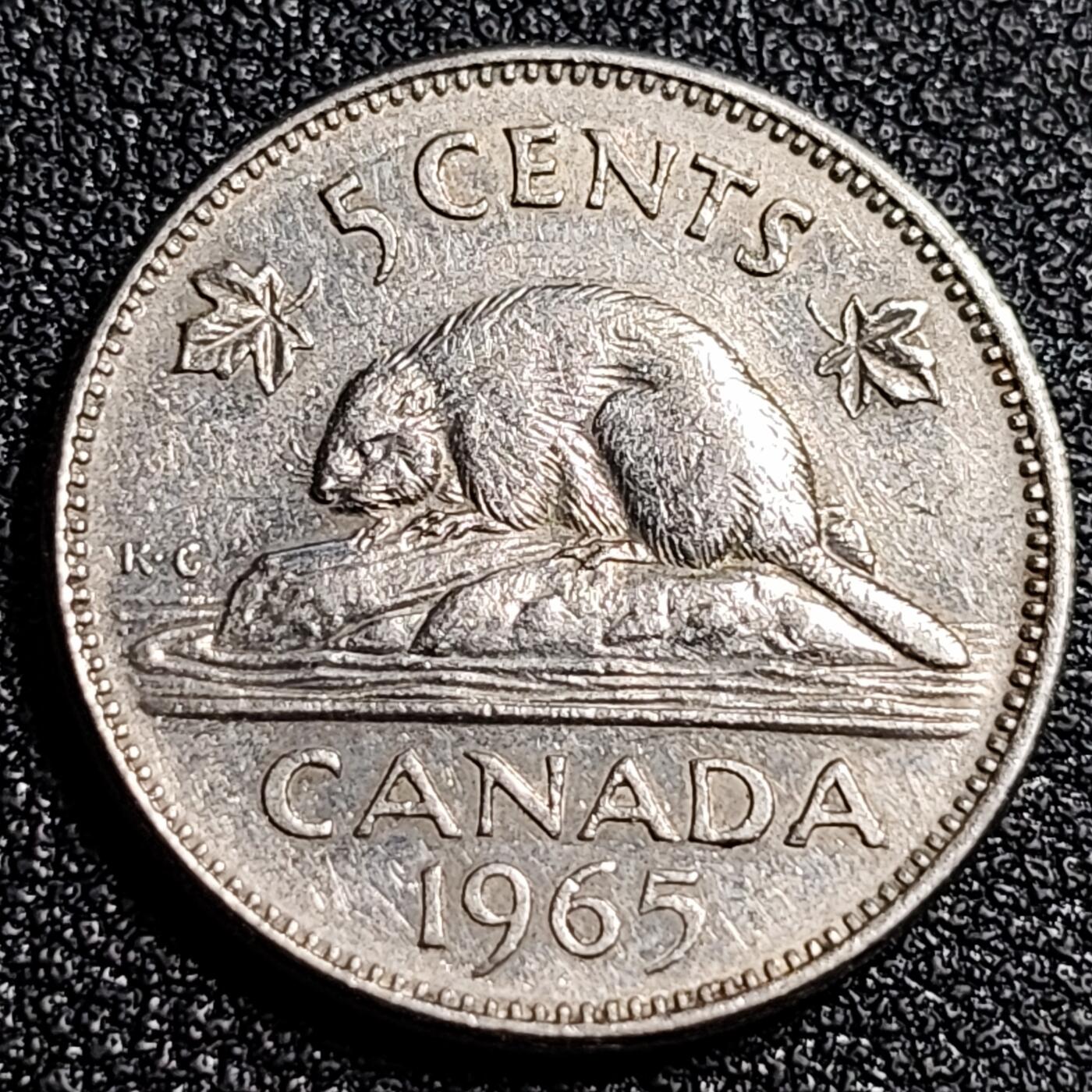 泉币菌-第92场-精品福利场 1965年英属加拿大 5分硬币 海狸动物 21mm 
