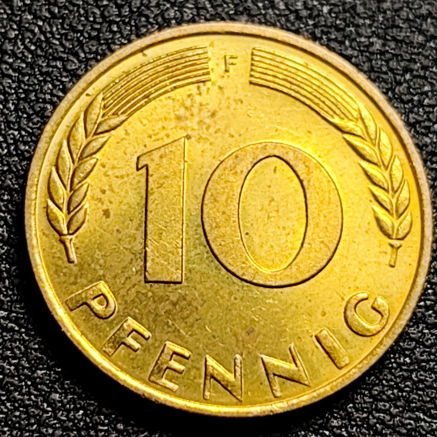 泉币菌-第91场-精品福利场 原铜光UNC  联邦德国1972年 10芬尼硬币 橡树麦穗  银行版 21.5mm