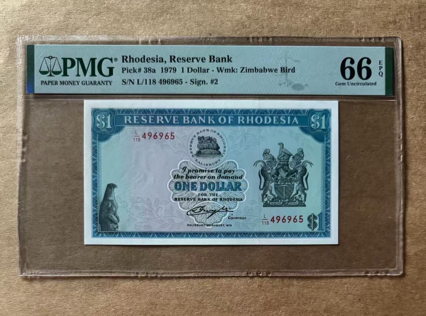 【礼羽收藏】🌏世界钱币拍卖第101期 罗德西亚 1979年1元 PMG66EPQ