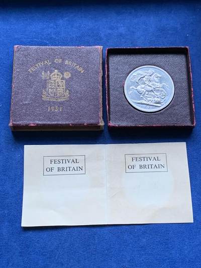 《竞宝斋》第410场 周日，周一，2场连拍 （全场包邮） 英国1951镍马剑乔治六世克朗 带红色原盒和证书