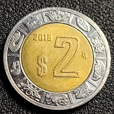 泉币菌-第91场-精品福利场 - 墨西哥2比索 23mm 玛雅鹰蛇双色币
