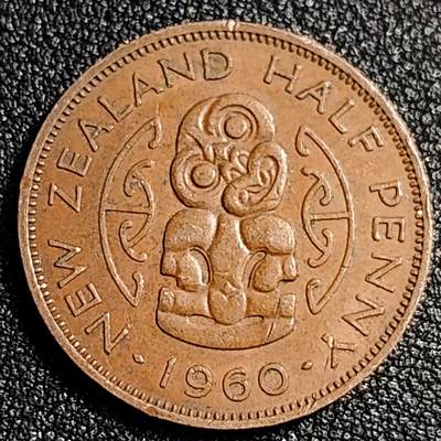 泉币菌-第92场-精品福利场 - 少见 极品 1960年 英属新西兰1/2便士青铜币 珍宝绿玉猴 25.4mm6.5g 伊丽莎白二世女王钱币 
