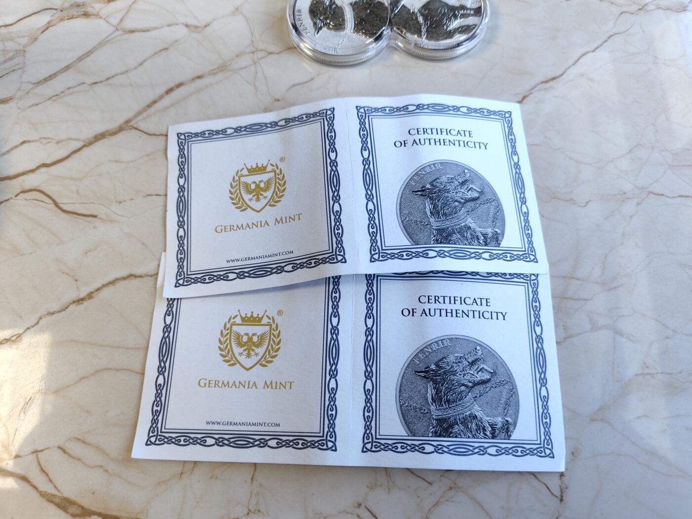 第171期拍卖【长期征集拍品】 德国2022年5马克非流通银币套 日耳曼野兽系列-芬里尔（狼） 2X1盎司999.9银 发行量：2万5千套 日耳曼造币厂，有氧化