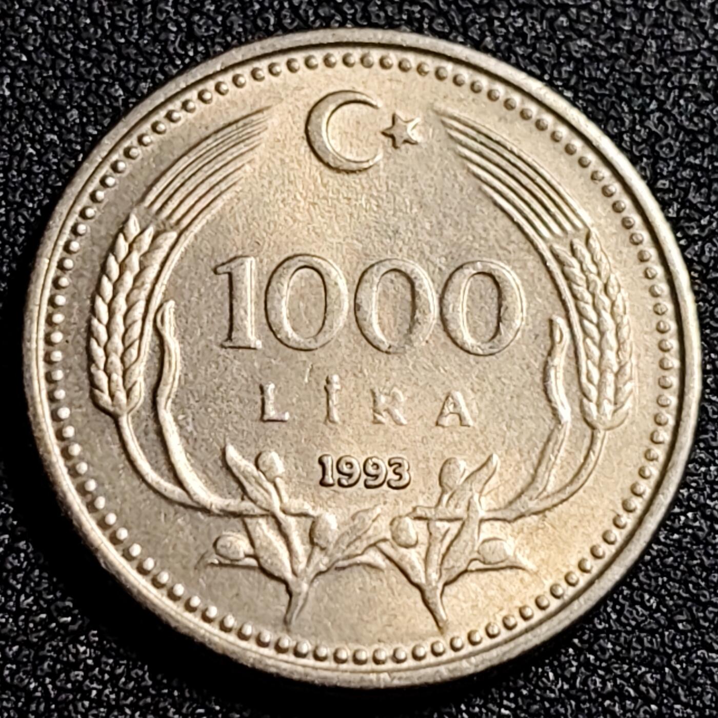 泉币菌-第92场-精品福利场 原光美品 土耳其1000里拉镍币 1993年 25.5mm 凯末尔总统