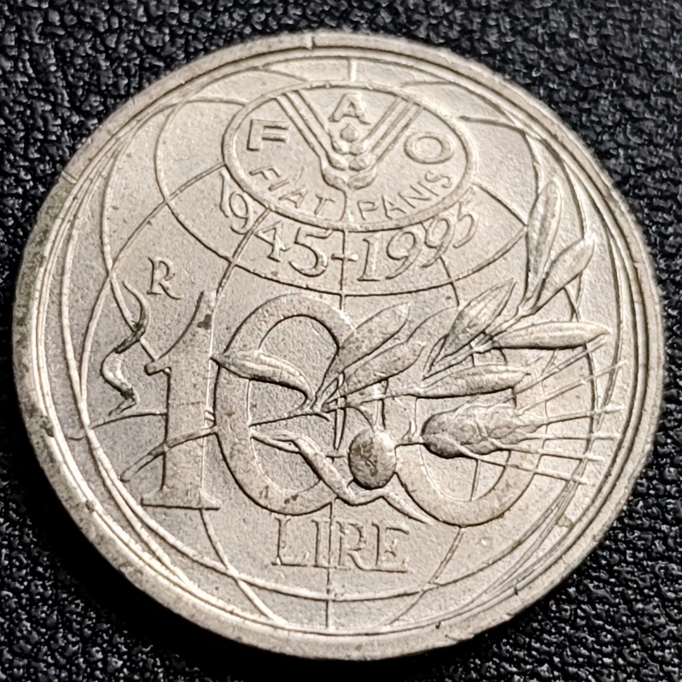 泉币菌-第91场-精品福利场 FAO联合国粮农组织纪念币 意大利1995年100里拉銅镍硬币 22mm4.5g