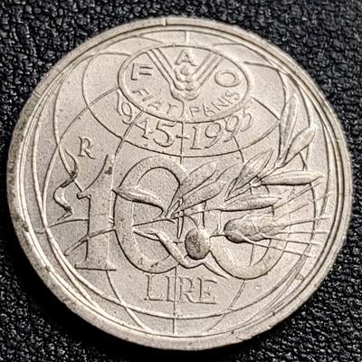 泉币菌-第91场-精品福利场 - FAO联合国粮农组织纪念币 意大利1995年100里拉銅镍硬币 22mm4.5g