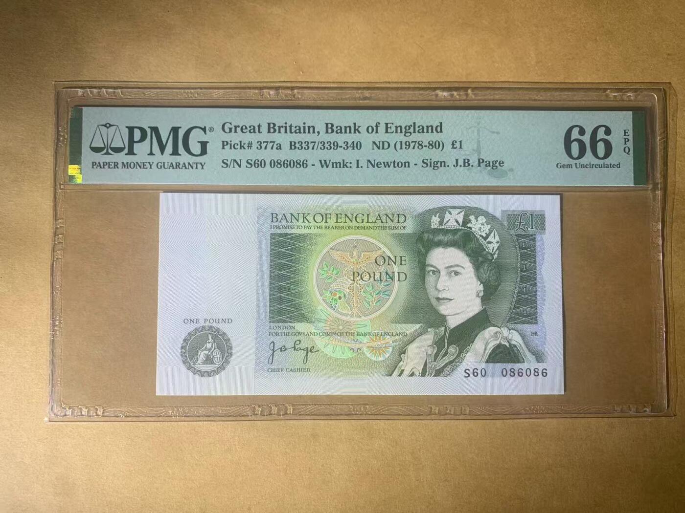 【礼羽收藏】🌏世界钱币拍卖第116期 【S60 086086】全新UNC 1981-84年英国D序列1镑纸币女王钞 无3457尾86 068组合 数三 圆圆 循环倒置号 难得