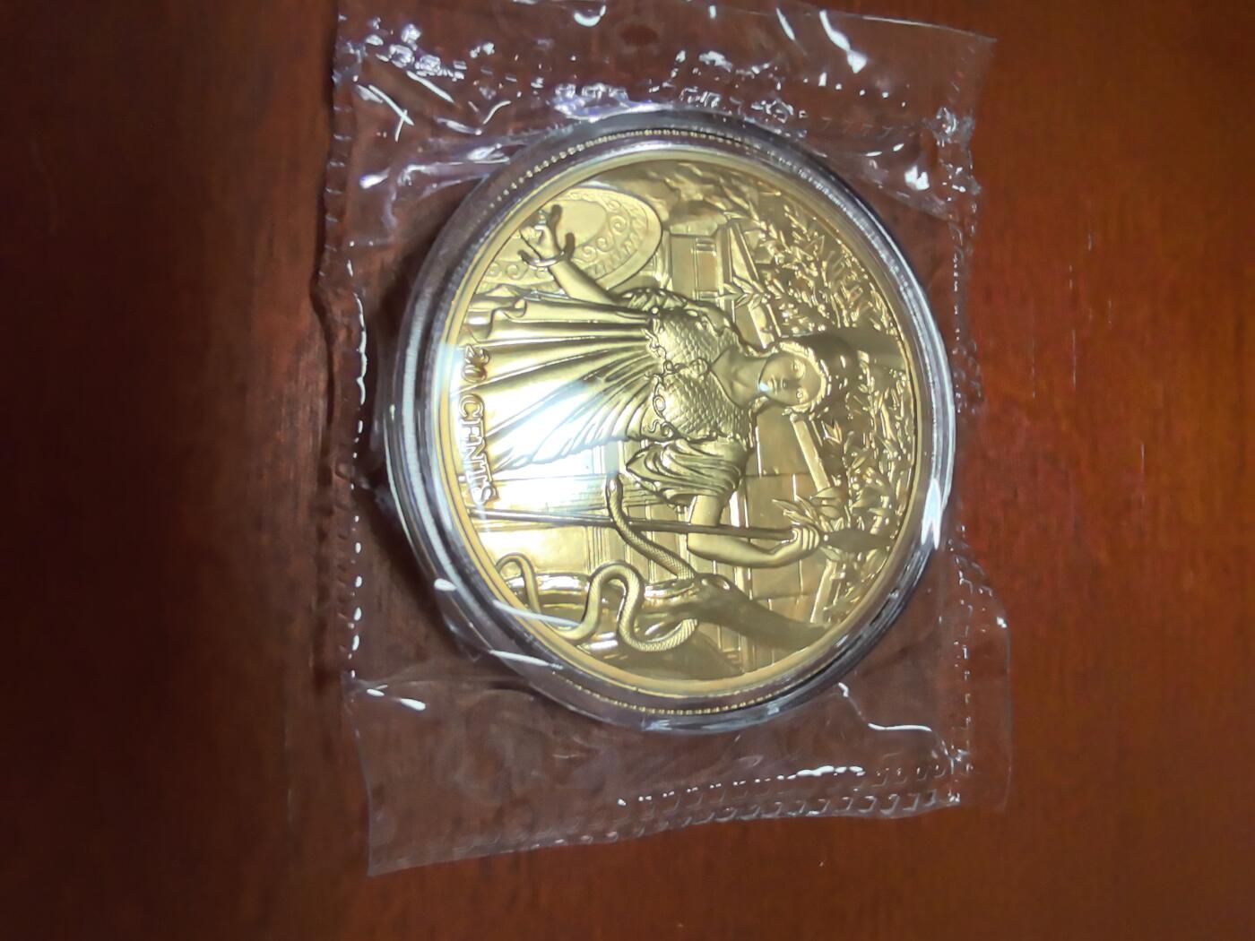 长老汇蛇年精选第三十八场拍卖 2021萨摩亚白羊座雅典娜20分铜镀金币，盒证全，3000枚