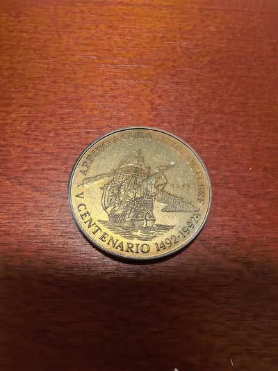 长老汇蛇年精选第三十八场拍卖 - 1990古巴哥伦布到达古巴500周年1比索镀金铜镍币，2000枚