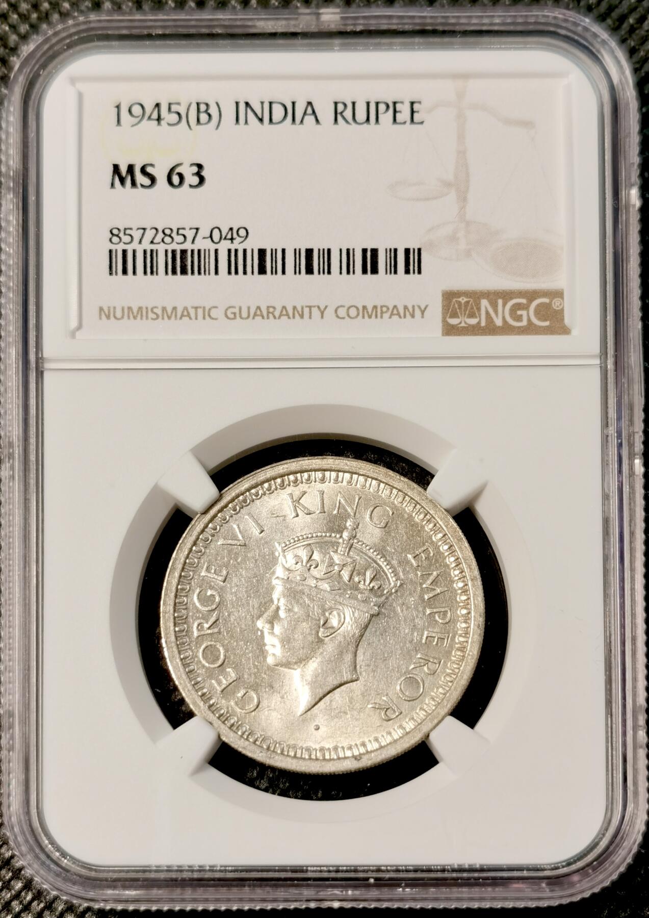 甄臻铺-世界币章拍卖（第30期），送拍享返佣金等优惠多多 NGC -MS63 英属印度1945乔六1卢比