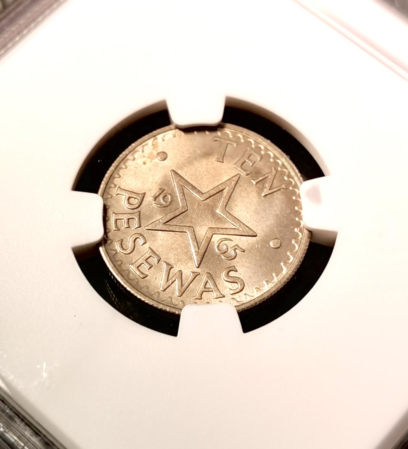 甄臻铺-世界币章拍卖（第30期），送拍享返佣金等优惠多多 NGC-MS62-65 1965年加纳5、10、25、50P一组，少见品种