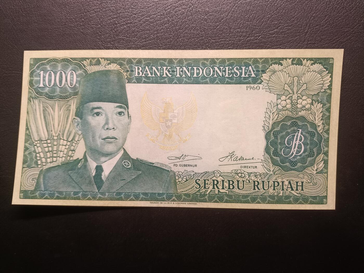 2025八月第四期（总189期） 印度尼西亚1960版1000卢比AUNC，早期短号码版本，苏加诺总统和民族舞蹈，稀有面值
