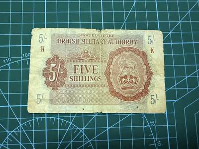 【炜奕收藏】，第四十二期 - 1943年英国第一版5先令军票，流通品相