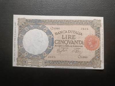 2025八月第四期（总189期） - 意大利1943年50里拉UNC-，罗马城狼孩的雕塑