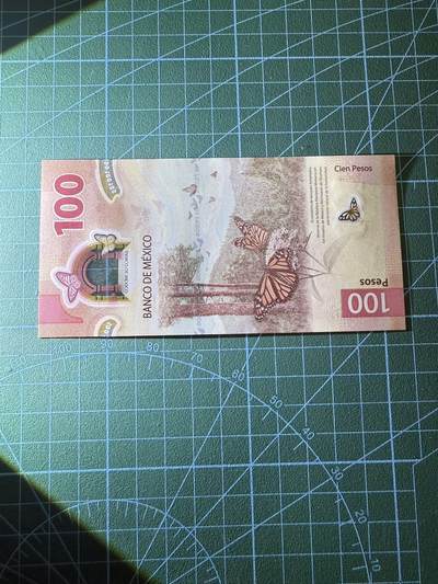 【炜奕收藏】，第四十二期 墨西哥100比索，UNC品相，号码无47，IBNS获奖钞