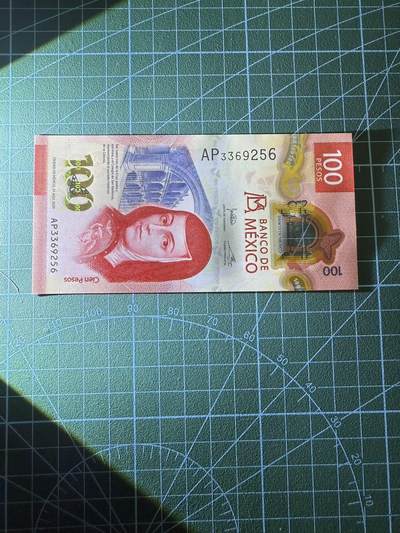 【炜奕收藏】，第四十二期 墨西哥100比索，UNC品相，号码无47，IBNS获奖钞