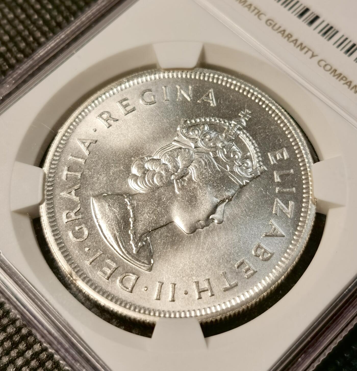 甄臻铺-世界币章拍卖（第30期），送拍享返佣金等优惠多多 NGC-MS67 百慕大1959年伊丽莎白二世1克朗纪念大银币，英国海外自治领地独立发行的首枚钱币，纪念百慕大发现350周年，极品高分