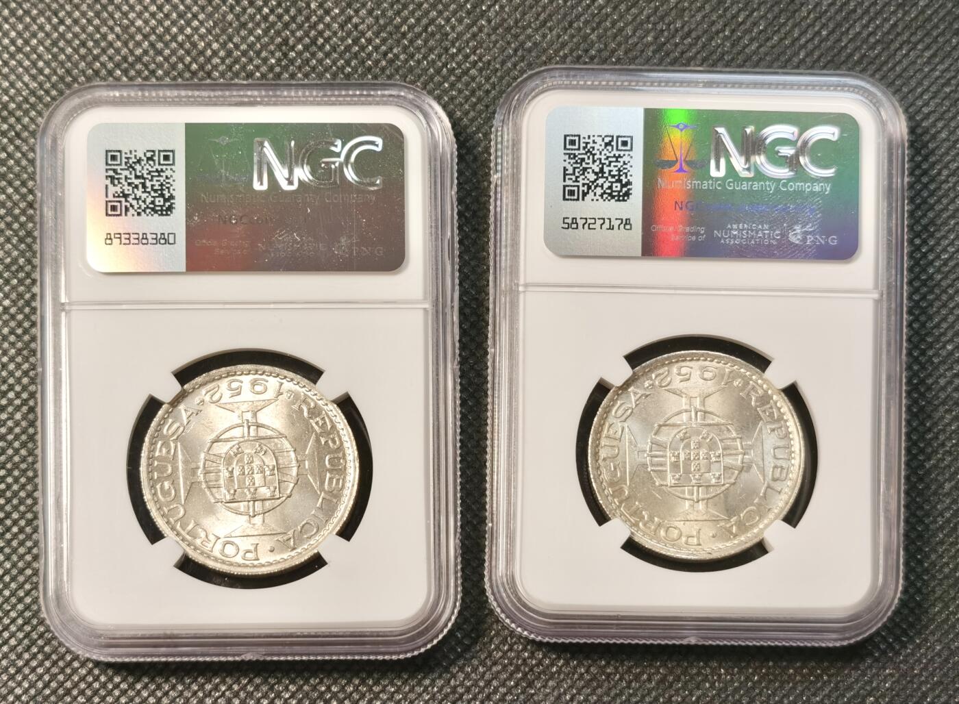甄臻铺-世界币章拍卖（第30期），送拍享返佣金等优惠多多 NGC-MS65 1952年澳门伍圆，卷拆，2枚一组