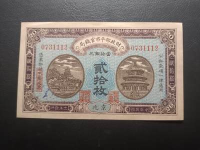 2025八月第四期（总189期） - 【阙】财政部平市官钱局1922版铜元贰拾枚京兆地名UNC豹子身111，北京天坛/颐和园万寿山/北海白塔