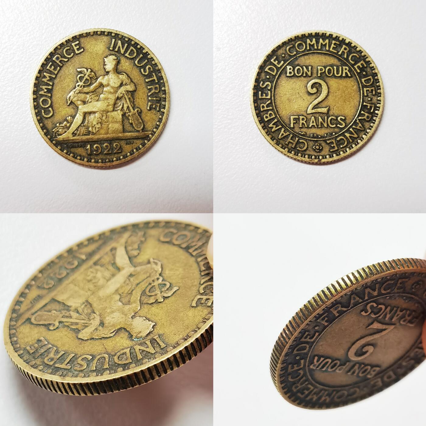 1922年法国铜币2法郎（极美）