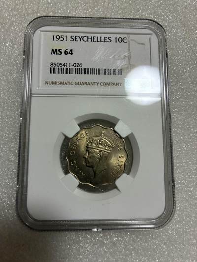 NGC MS64 英属塞舌尔 1951年 乔治六世 花边 10分 - NGC MS64 英属塞舌尔 1951年 乔治六世 花边 10分