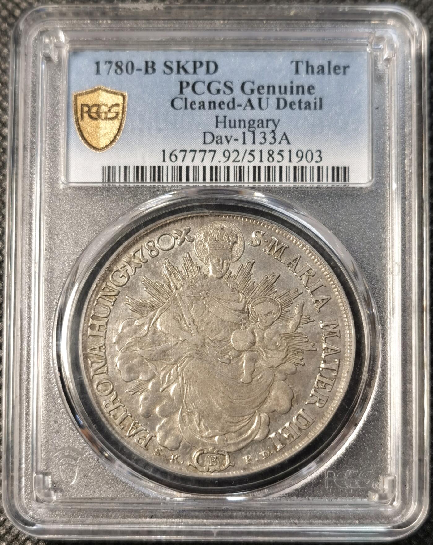 甄臻铺-世界币章拍卖（第30期），送拍享返佣金等优惠多多 PCGS-AUD 1780年匈牙利圣母抱婴泰勒原铸大奶妈
