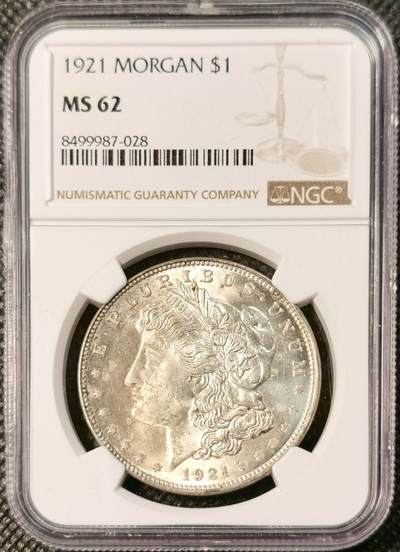 甄臻铺-世界币章拍卖（第30期），送拍享返佣金等优惠多多 - NGC-MS62 1921年美国摩根，淡金色包浆