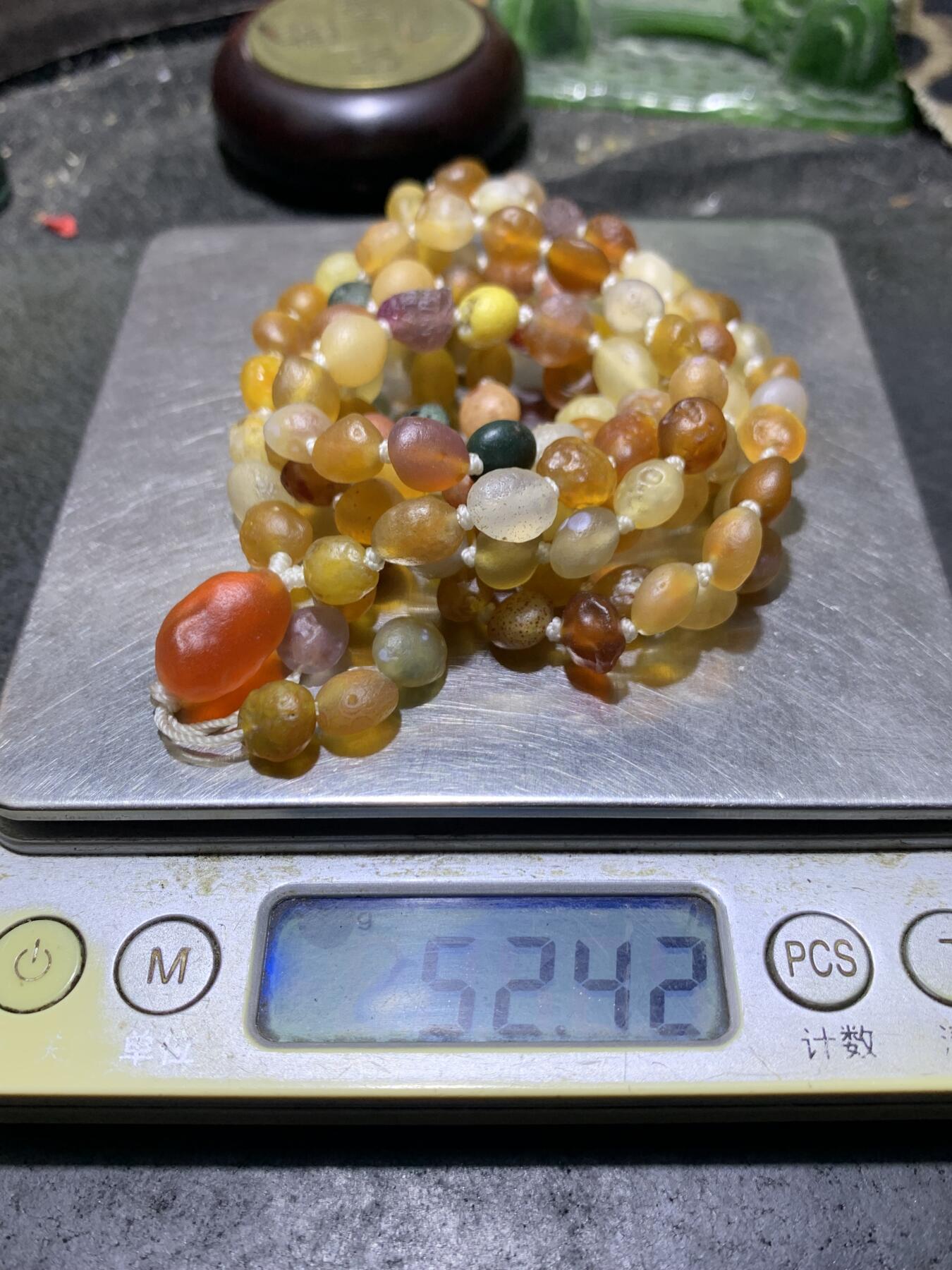 精美天然阿拉善108粉彩糖心多宝彩珠玛瑙项链(手串)一条