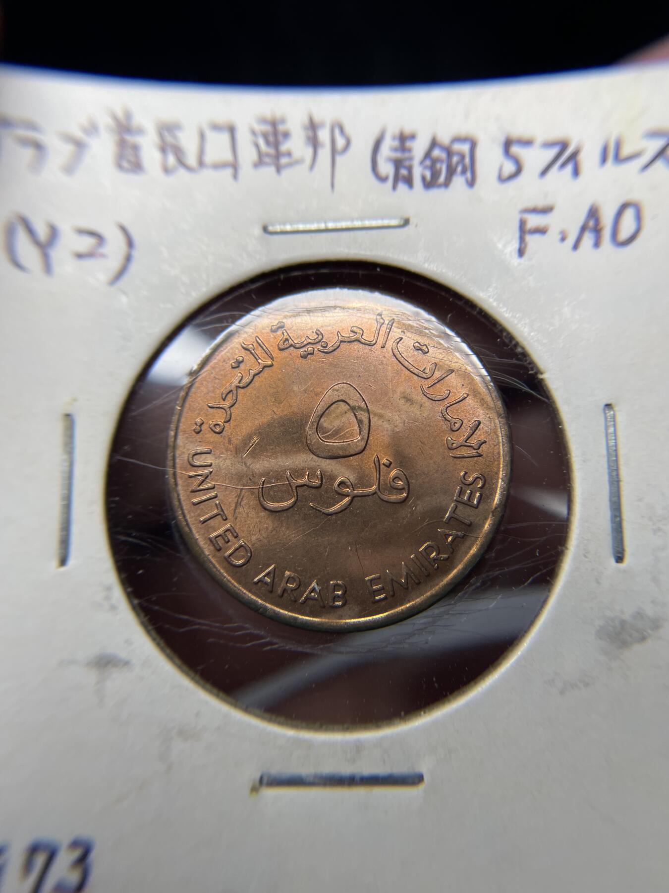 2025年集古藏今外币拍卖第八期-第3场—（总第263拍），可以寄存60天，满160元包邮。 1973年阿联酋5分Fao