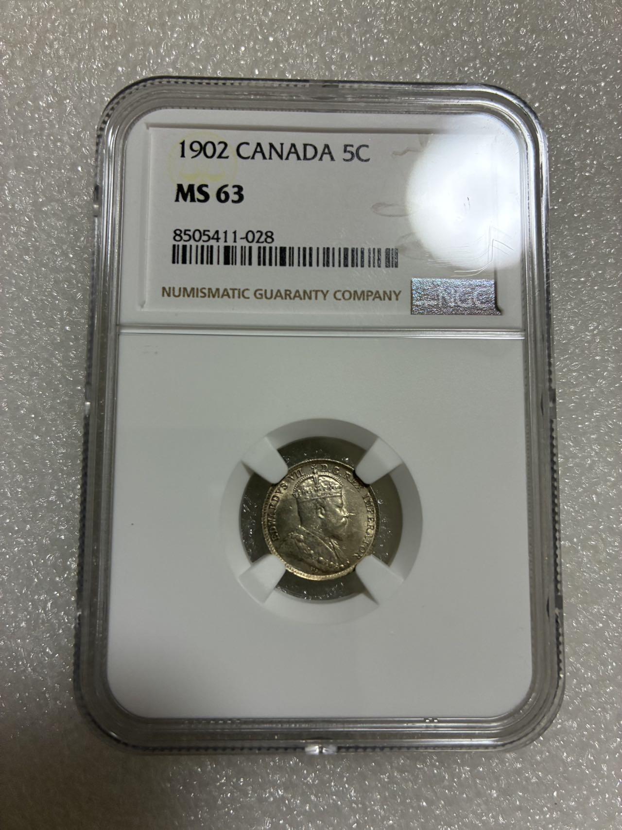 NGC MS63 英属加拿大 1902年 爱德华七世 5分 银币