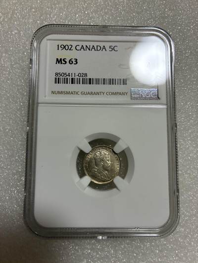 NGC MS63 英属加拿大 1902年 爱德华七世 5分 银币 - NGC MS63 英属加拿大 1902年 爱德华七世 5分 银币