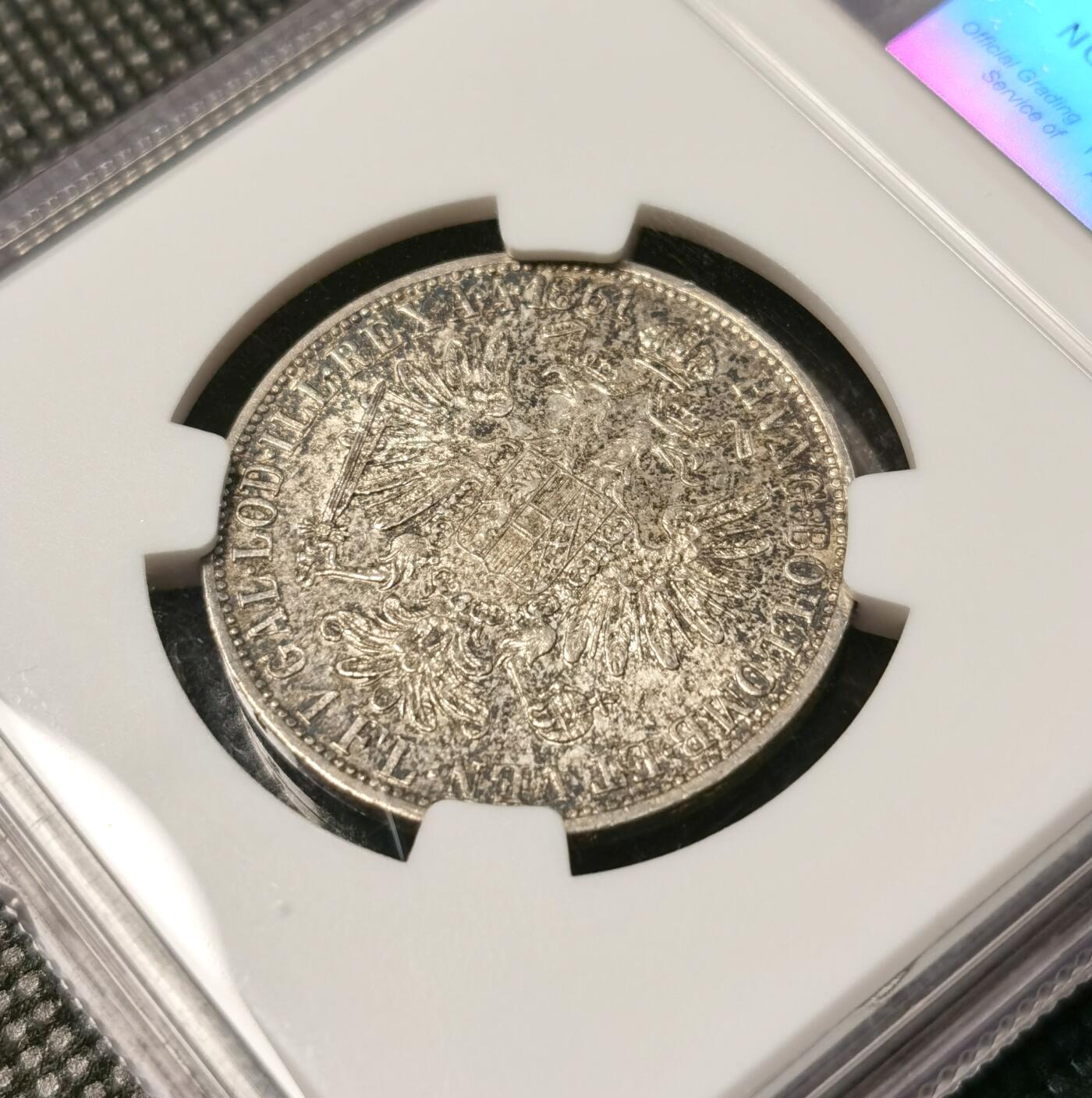 甄臻铺-世界币章拍卖（第30期），送拍享返佣金等优惠多多 NGC -MS63 1861年奥地利帝国弗朗茨一世1福林