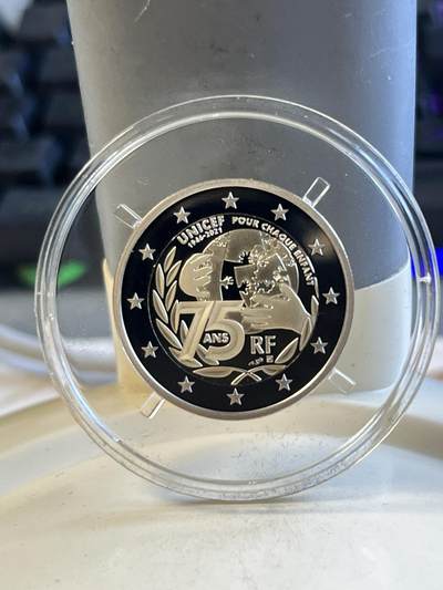 第172期拍卖【长期征集拍品】 - 法国2021年联合国儿童基金会成立75年2欧精制币
