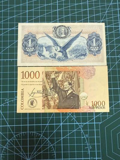 【炜奕收藏】，第四十二期 哥伦比亚1-1000比索，品相如图