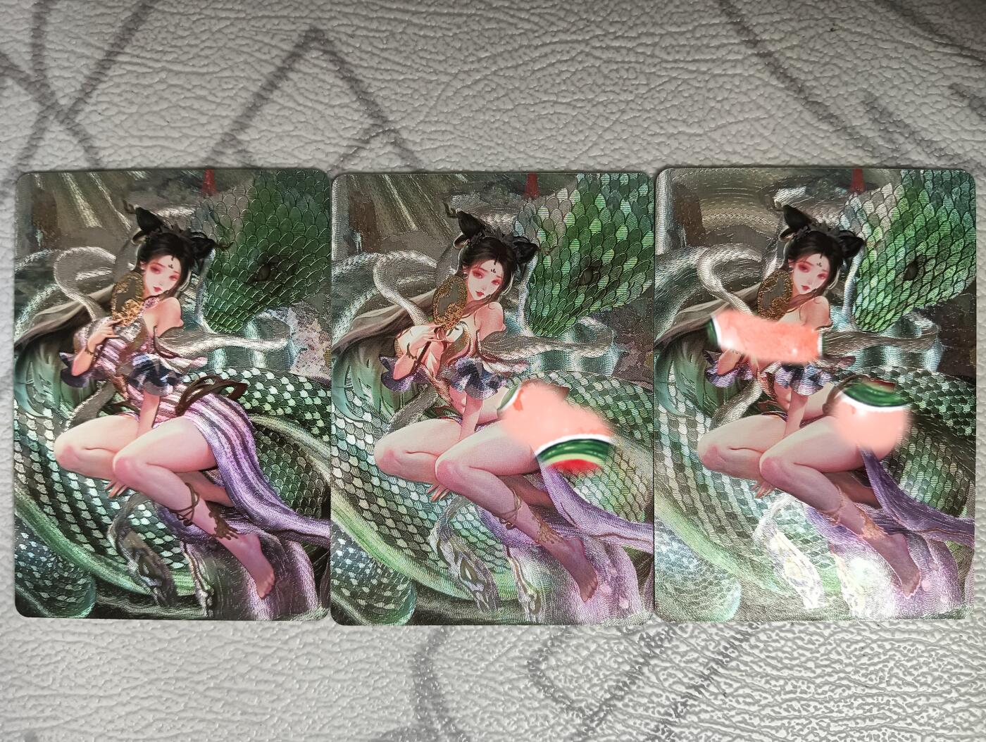 花开卡拍第35期（8月24号周日截拍，品控勿拍!!!拍品不寄存，运费5元，自制卡难免瑕疵，可能存在轻微撞角爆边等出厂瑕疵，品控介意勿拍！） 砖家卡牌，白素贞三渐变，艺术粗闪卡，3张
