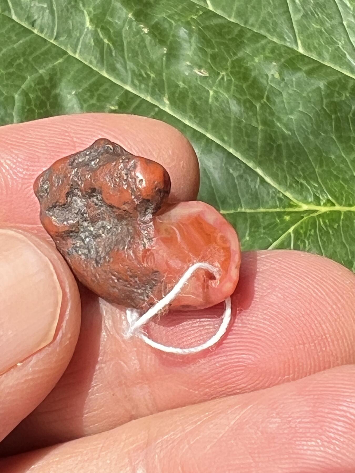 零元拍：自己打磨的一枚南红原石小吊坠，原生态，瓦西料。大概3.3克。