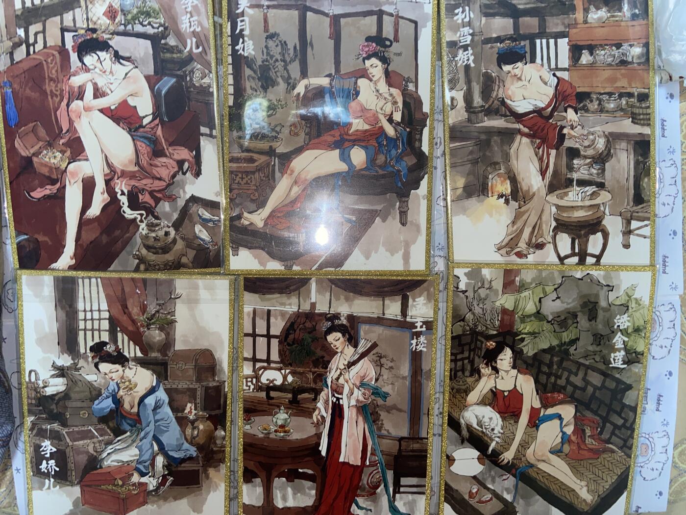 阳大大卡牌拍卖第68期（持续收拍品，周五晚上九点截拍，进群福利早知道） 【亲签限编简绘】金瓶梅 超吉梦 六房太太A5色纸一套 张导亲签（卡背为同人物简绘）
