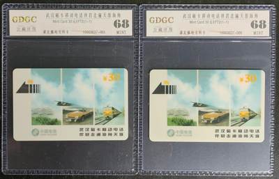 公藏第120期评级卡拍卖 - 湖北太科卡（武汉移动电话伴君走天下）一全2枚合拍，公藏68分。