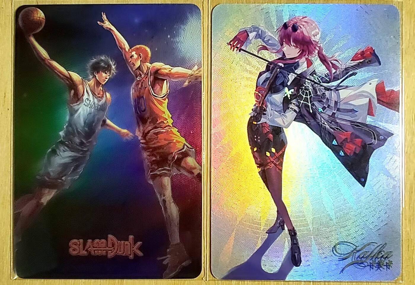 龙虎卡牌第五十一场 （无佣金，满120包邮，欢迎送拍） 折光彩闪2张 白花恋诗卡牌 灌篮高手+卡芙卡