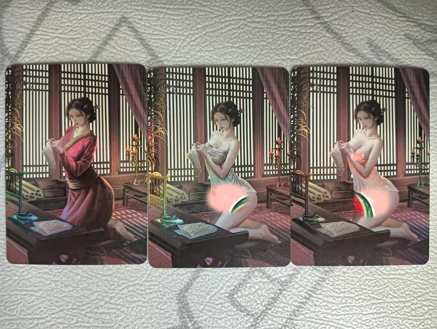 花开卡拍第35期（8月24号周日截拍，品控勿拍!!!拍品不寄存，运费5元，自制卡难免瑕疵，可能存在轻微撞角爆边等出厂瑕疵，品控介意勿拍！） 墨卡文创 御淑集阎婆惜 彩闪三渐变